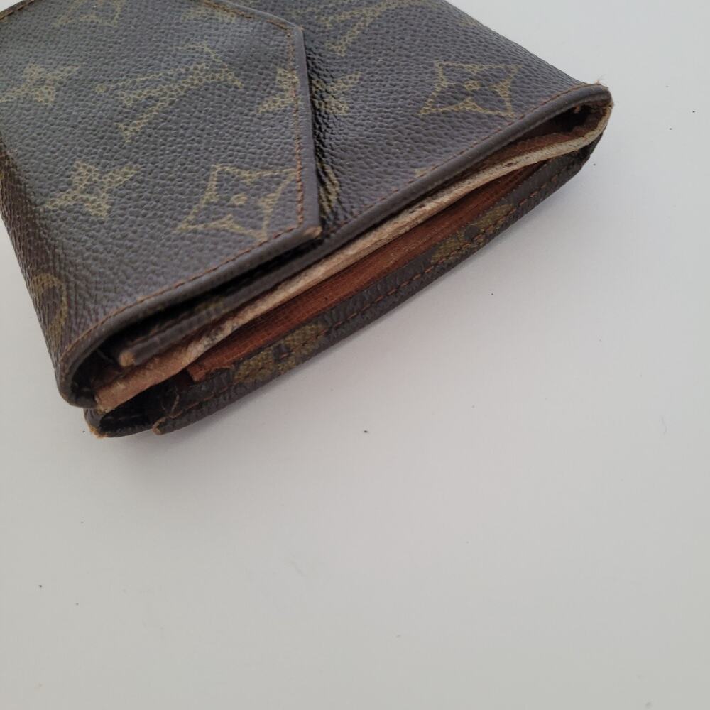 LOUIS VUITTON Vintage 80s Monogram Leather Wallet Brown Medium Trifold Elise - Picture 15 of 16